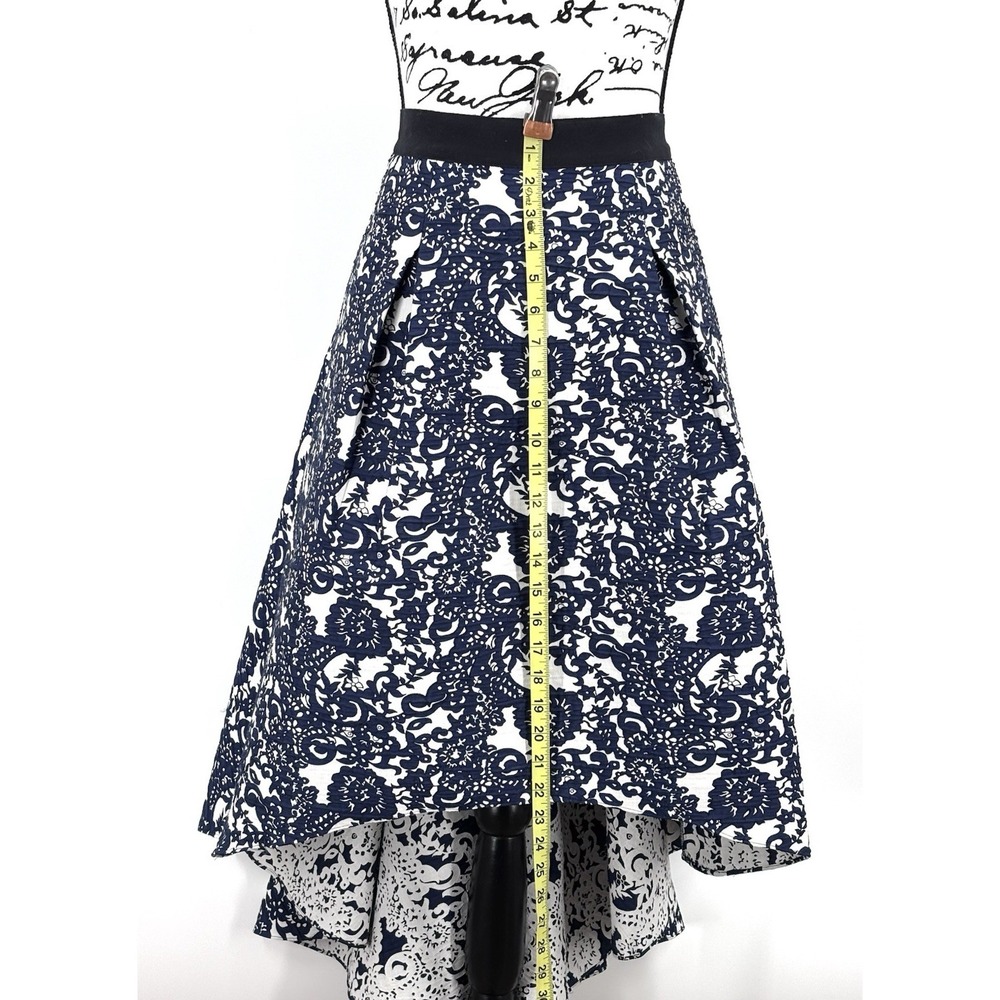 Sachin + Babi High Low Skirt Size 10 Navy Ivory Floral Print Pleated Pockets - Picture 5 of 8